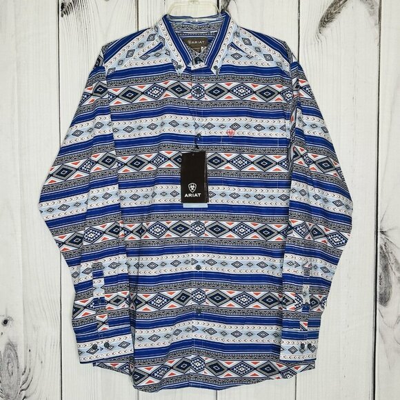 Ariat Other - Ariat Ryder Classic Fit Aztec Print Button Down Shirt Sz M Blue Long Sleeve NWT